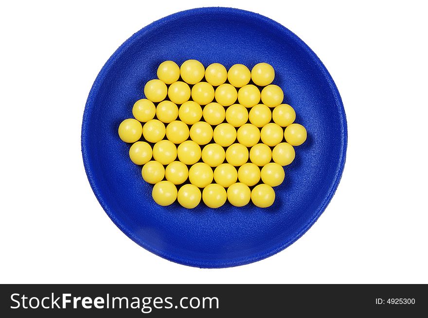 Blue Plateful Of Yellow Drops Vitamin