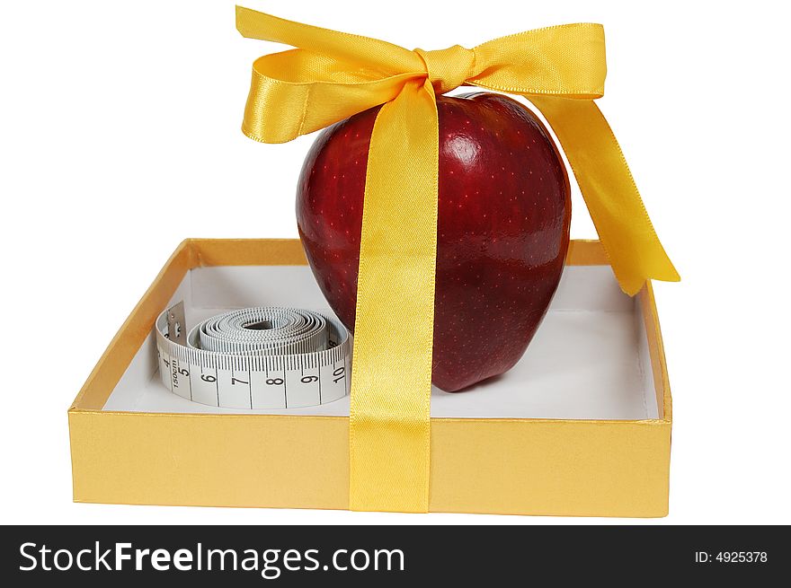 Red apple in box with tape-line like gift