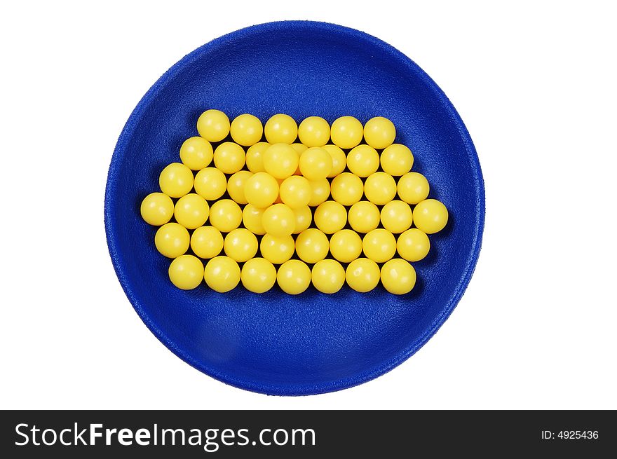 Blue Plateful Of Yellow Drops Vitamin