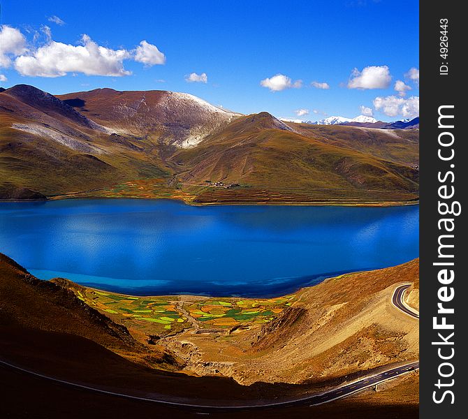 The velvet blue lake namtso surrounded with mountains,pure and peaceful,Tibetan saint lake.