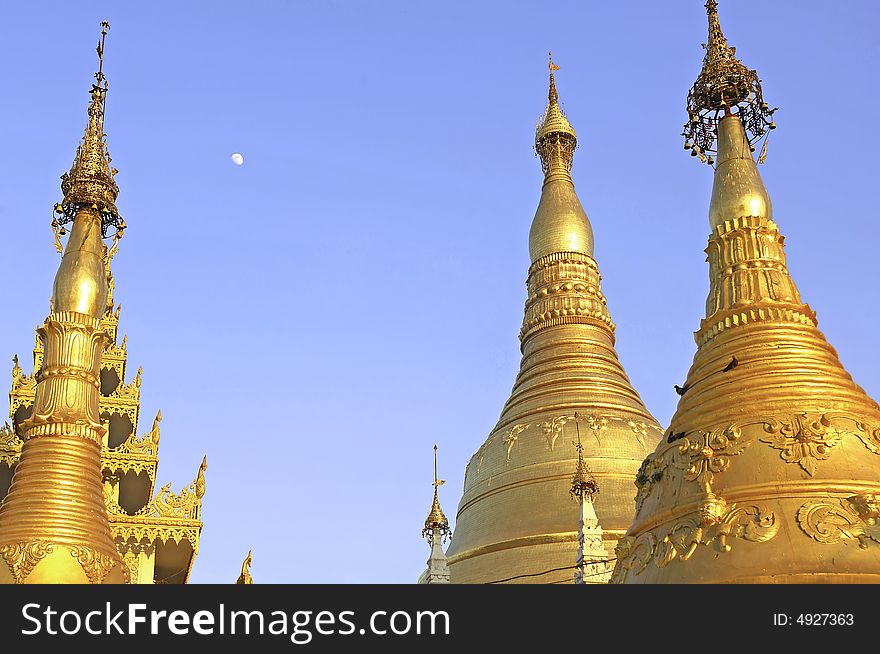 Myanmar, Yangon: roofs of  Shwedagon pagoda, one of the most impressive pagoda in the world. Myanmar, Yangon: roofs of  Shwedagon pagoda, one of the most impressive pagoda in the world.