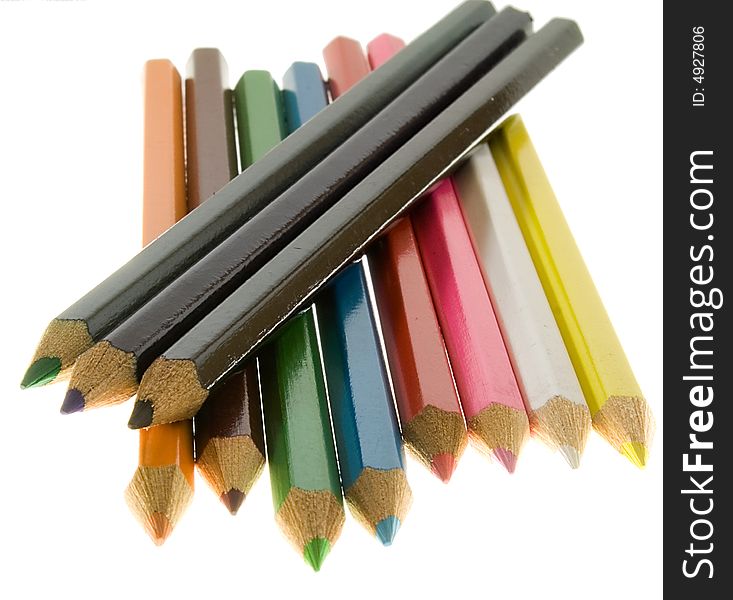 A lot of isolated colored pencils. A lot of isolated colored pencils