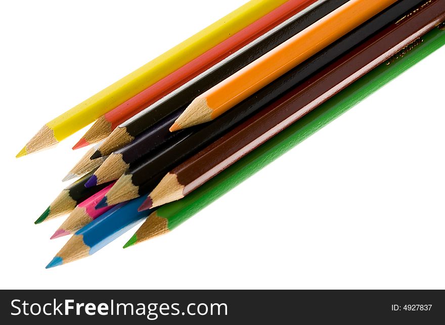A lot of isolated colored pencils