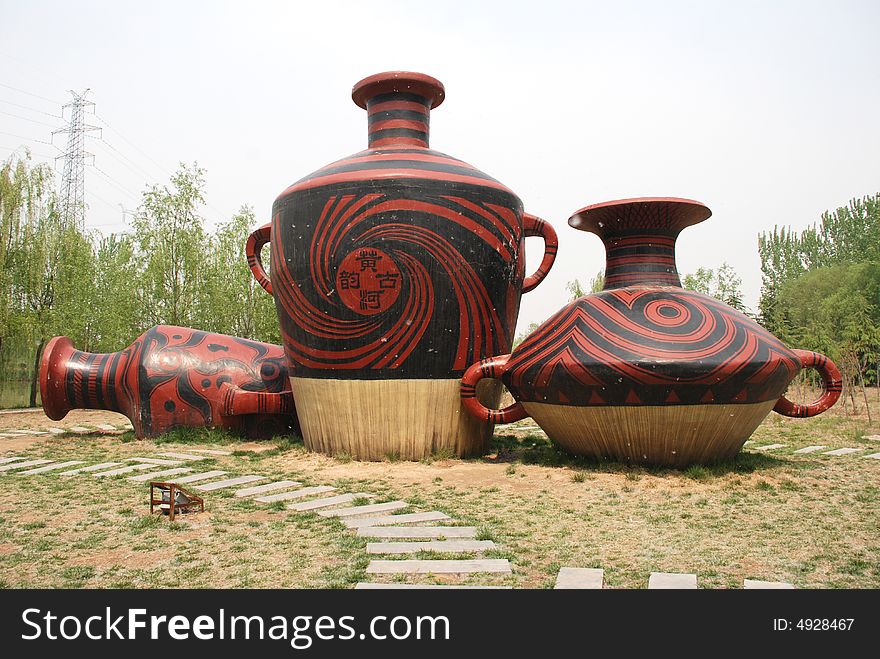 The colored Chinese Pottery jars and crockery model. The colored Chinese Pottery jars and crockery model.