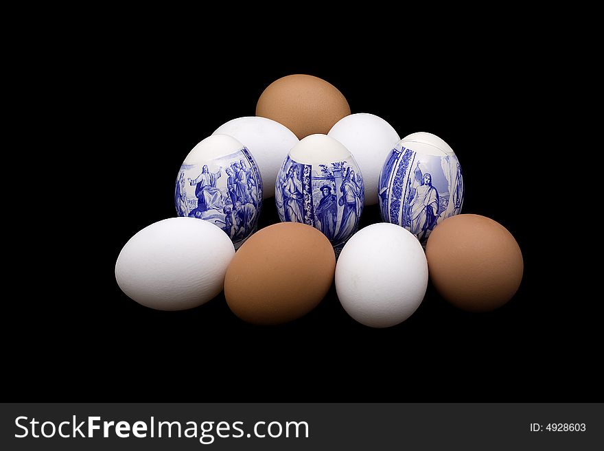Easter eggs on the isolated black background