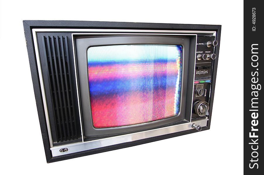 A wide angle shot of an old television. A wide angle shot of an old television