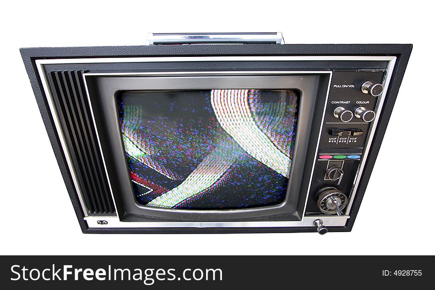 A wide angle shot of an old television. A wide angle shot of an old television