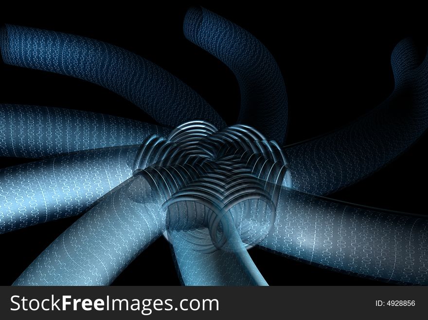 Abstract background of pipes on black background