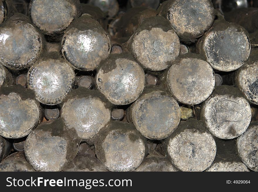 Wine bottles in curing cellar