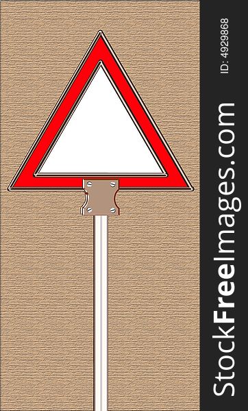 Warning triangle board with steel stand clipping light brown colour texture background