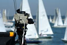 Sports Camera Recording The Racing Stock Photo