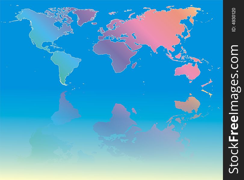 Colorful world map with reflection