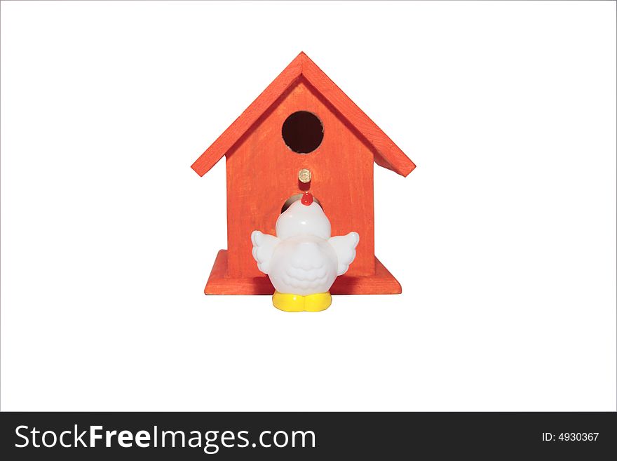 A little chick flying back to his homem with clipping path. A little chick flying back to his homem with clipping path