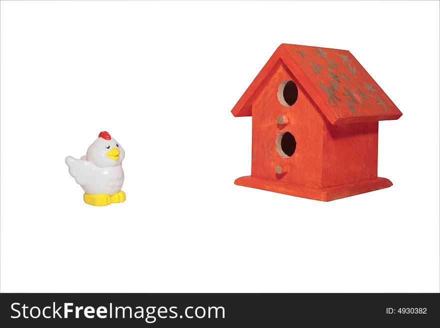 A little chick flying back to his homem with clipping path. A little chick flying back to his homem with clipping path