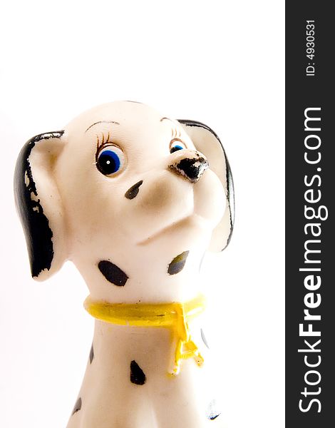 Single dalamatian dog head portrait toy macro. Single dalamatian dog head portrait toy macro