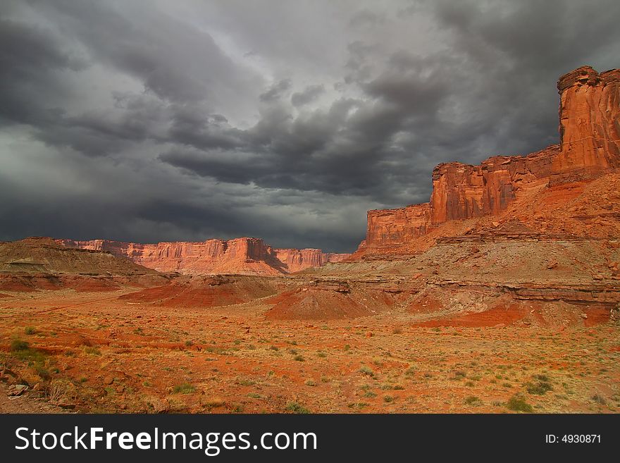 View of the red rock formations in Canyonlands National Park. View of the red rock formations in Canyonlands National Park