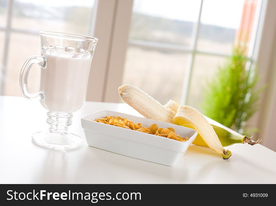 Banana, cereal and joghurt /Healthy breakfast. Banana, cereal and joghurt /Healthy breakfast