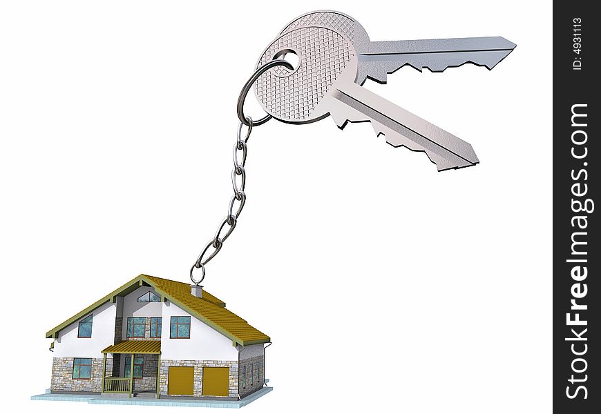 Keys for the house with a trinket. Image with clipping path. Keys for the house with a trinket. Image with clipping path.