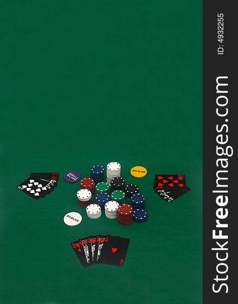 A game of poker on the basic green cloth. A game of poker on the basic green cloth.