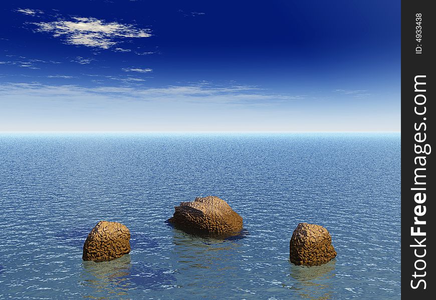 Large stones on a sea coast - 3d landscape