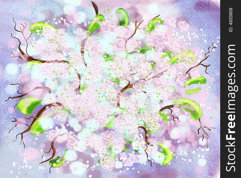 Abstract spring blossoms with leaves and branches