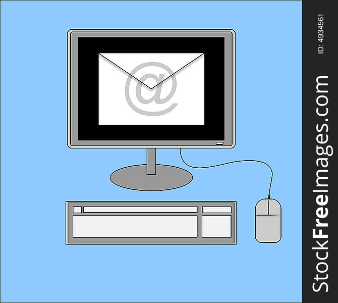 A simple illustration of a pc and a email. A simple illustration of a pc and a email