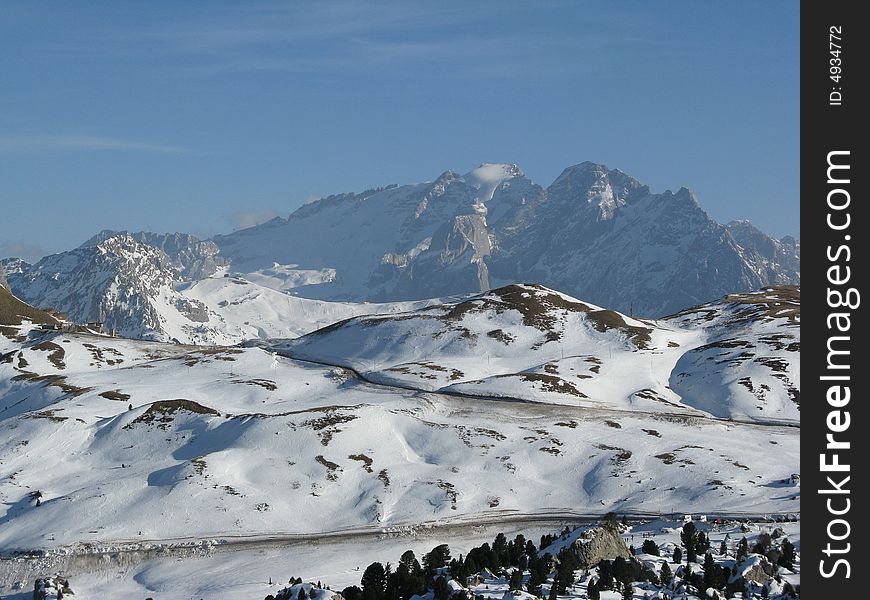 Sella pass and Marmolada glacier