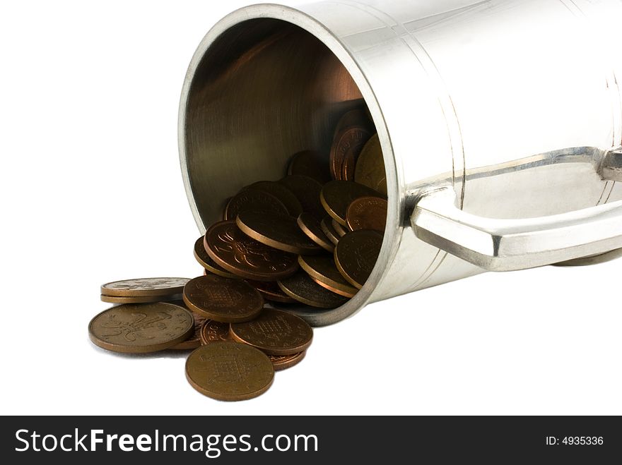 An image of a tankard full of pennies. An image of a tankard full of pennies