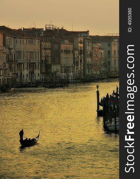 View on Grand Canal in Venice, Italy during sunset. View on Grand Canal in Venice, Italy during sunset.