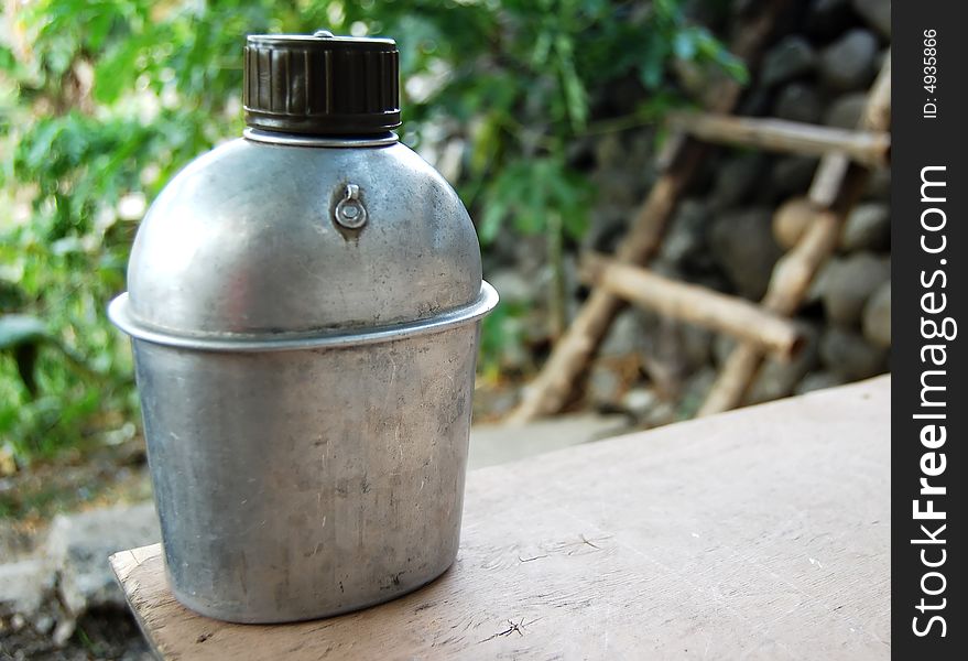 An aluminun water flask of soldier. An aluminun water flask of soldier