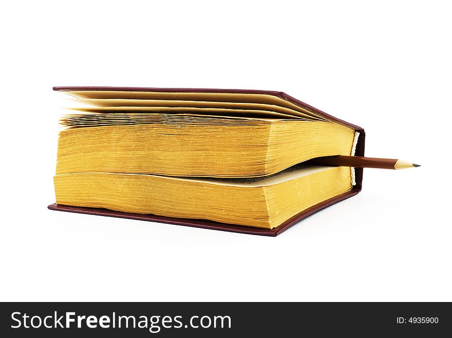 Isolated photo of an book with pencil as bookmark