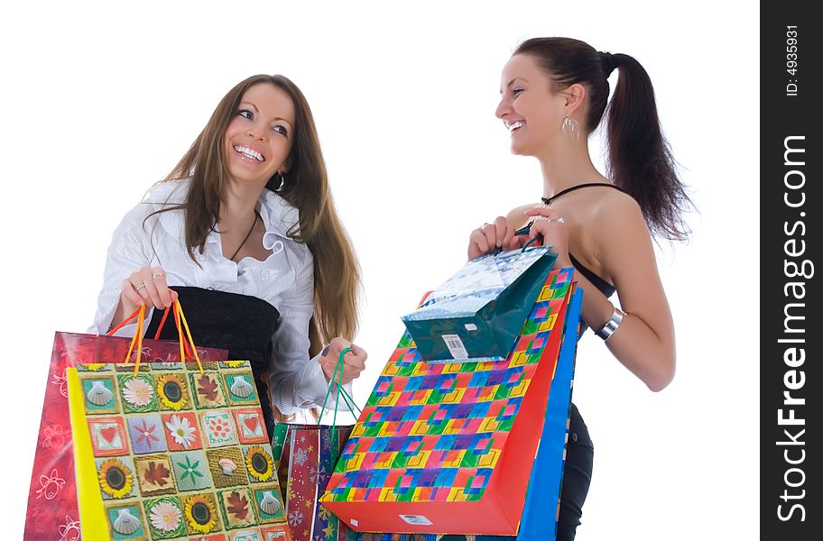 Business lady  on white background  shopping. Business lady  on white background  shopping