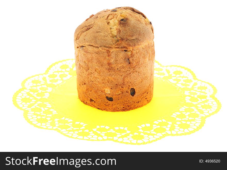 Cake with raisins isolated on a white background. Cake with raisins isolated on a white background.