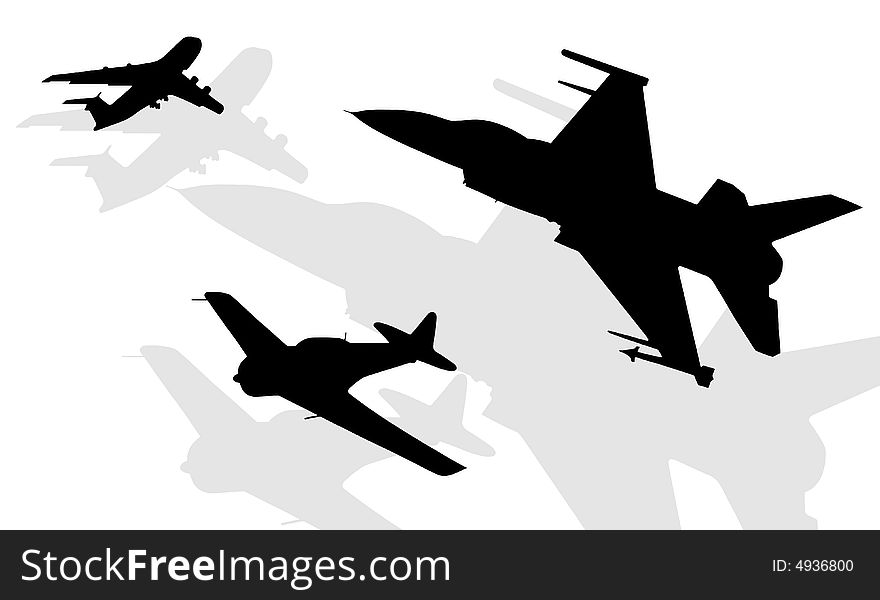 Silhouettes of aircrafts