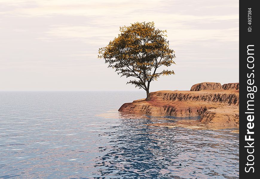Old maple  tree at a ocean beach - digital artwork.