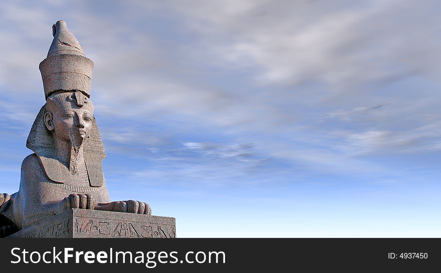Antique Egyptian sphinx on quay of the river. Saint-Petersburg, Russia