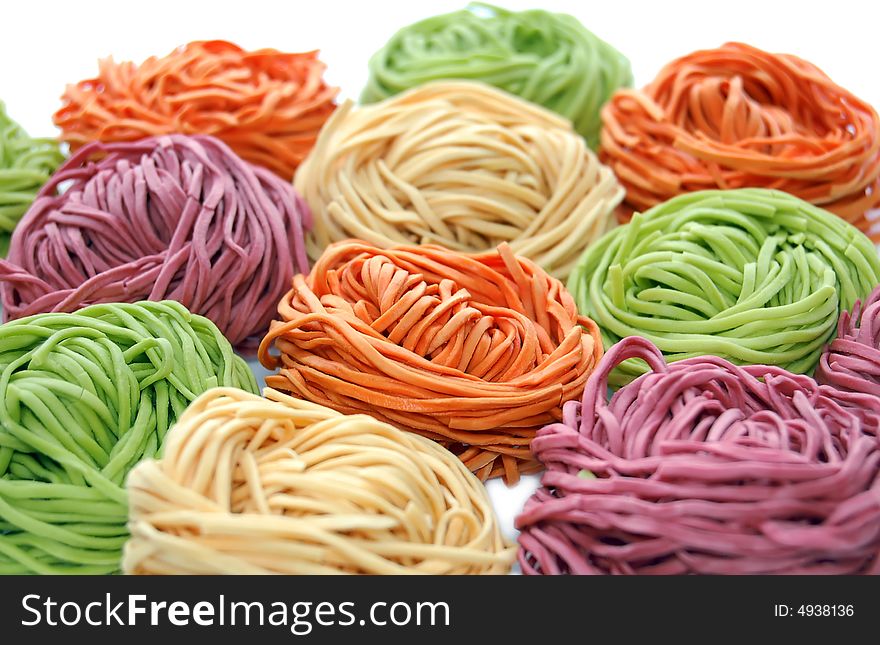 Colored pasta or colored noodles ready for cooking