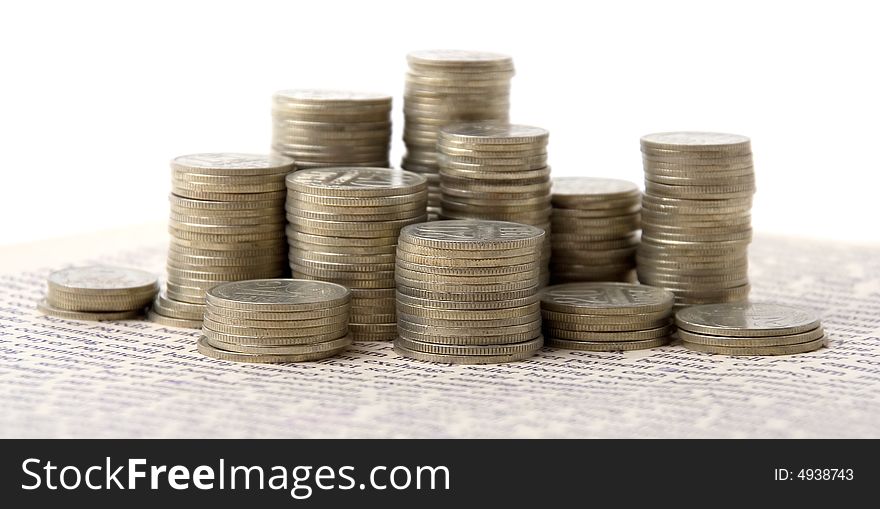 A photo of coins collected in columns. A photo of coins collected in columns