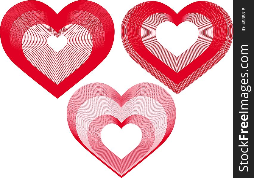 Vector illustration -three red hearts