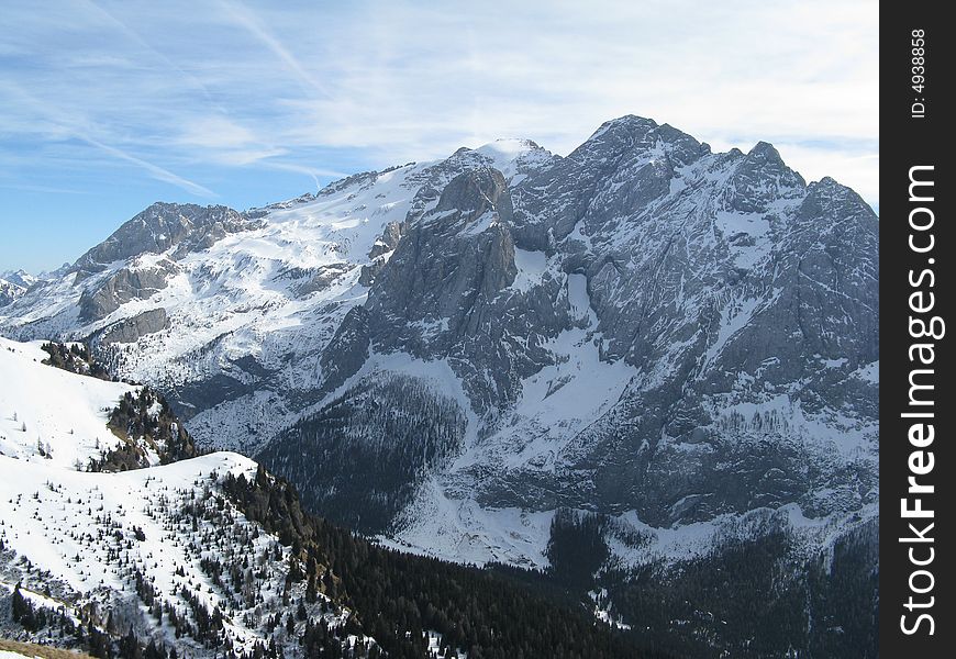 View of mount Marmolada with his glacier. View of mount Marmolada with his glacier