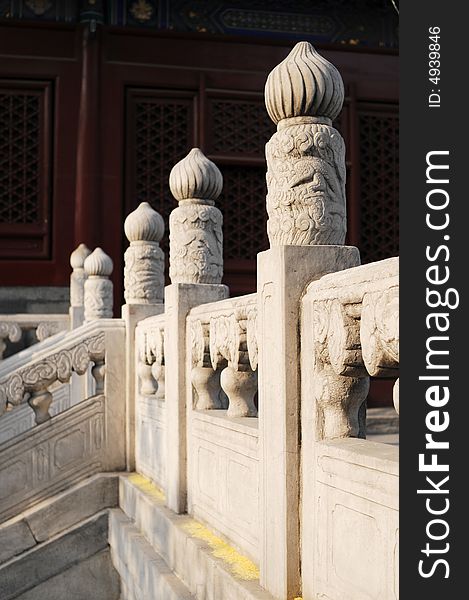 Chinese style stone railing with carving pattern