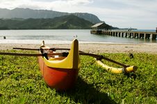Hawaiian Outrigger Canoe On Beach Royalty Free Stock Photography Hawaiian Outrigger Canoe On Beach Royalty Free Stock Photography