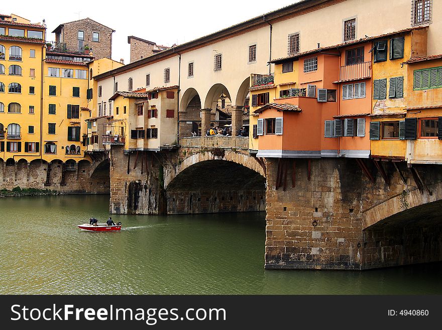 The famous bridge over the river Arno. The famous bridge over the river Arno