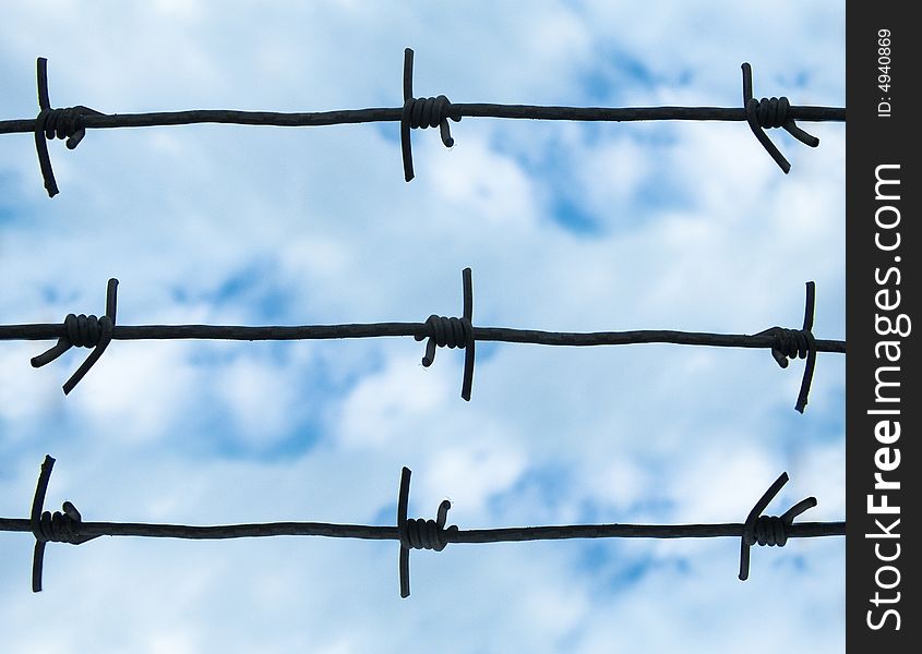 Barbed wire on sky background