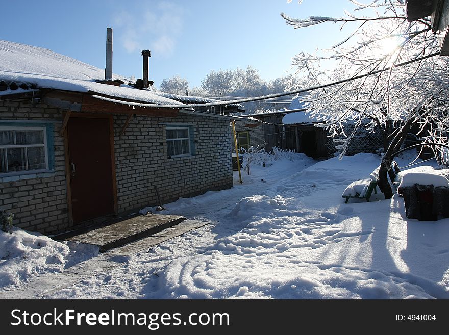 Winter dacha house russian snow life village
