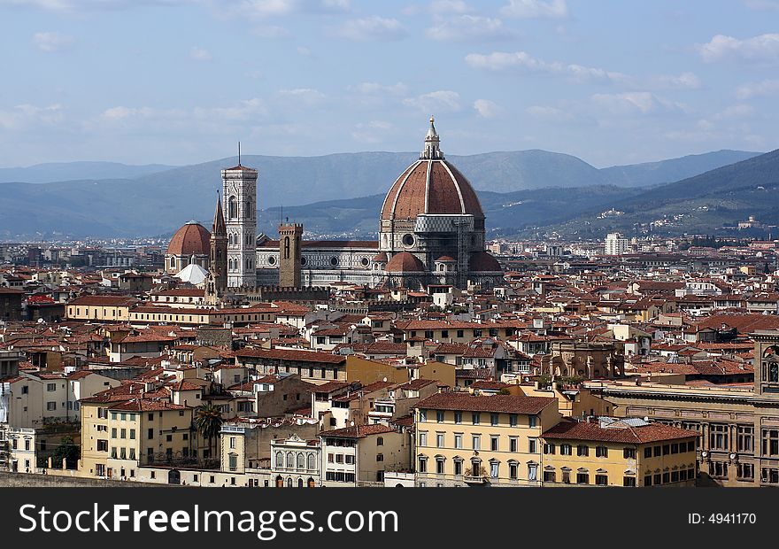 The Duomo in Florence, Tuscany, Italy, from the Piazzale Michelangelo. The Duomo in Florence, Tuscany, Italy, from the Piazzale Michelangelo