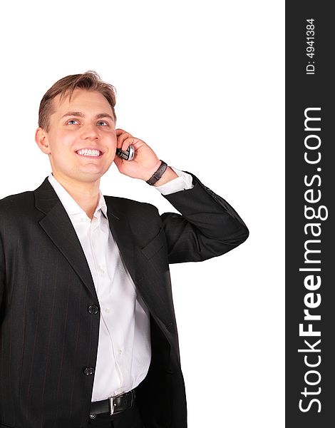 Young Man In Suit With Cellphone