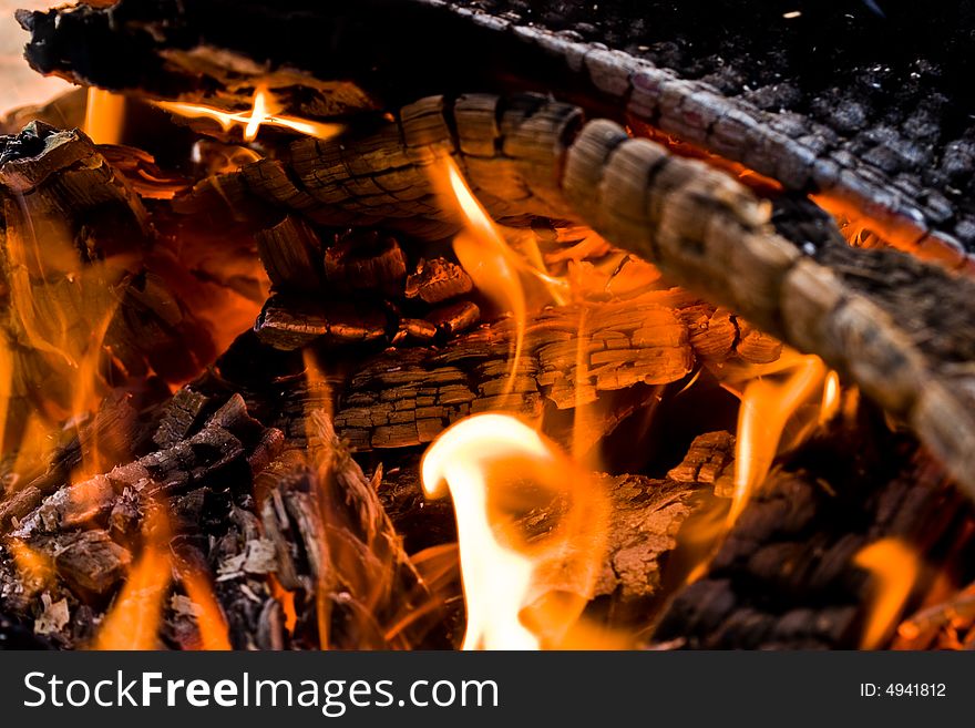 Fire series: burning flame and firewood