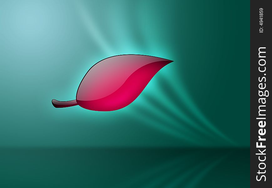 Red leaf on cyan background