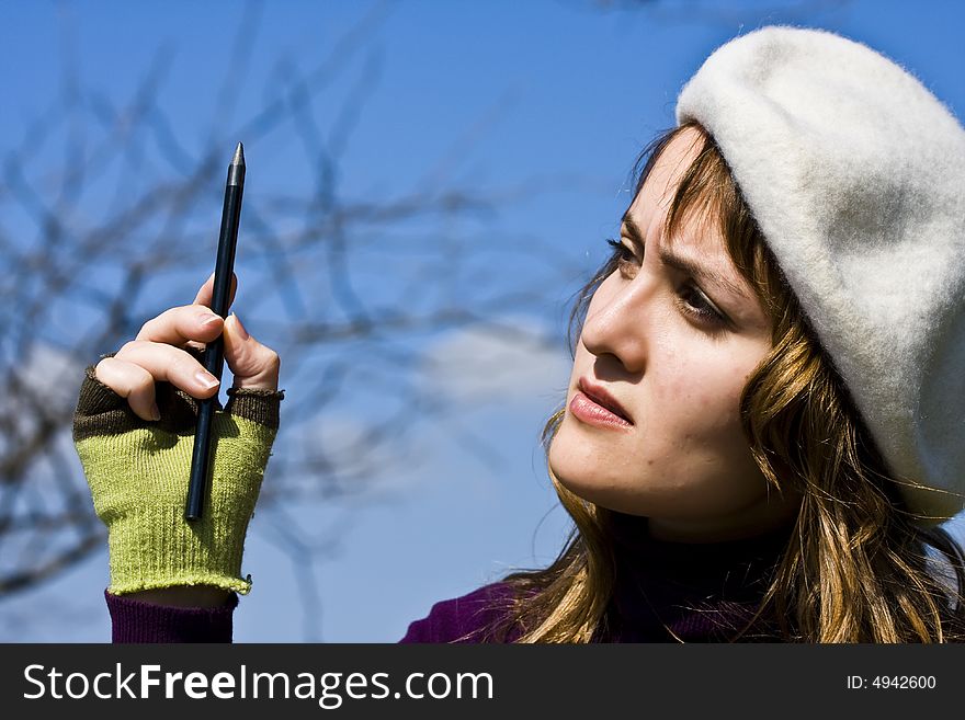 Young woman portrait on thinking posing in casual clothing. Young woman portrait on thinking posing in casual clothing